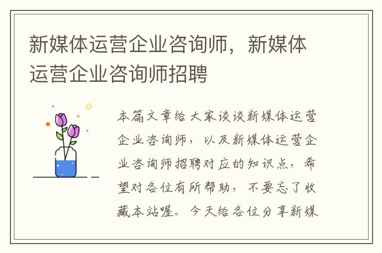 新媒体运营企业咨询师，新媒体运营企业咨询师招聘