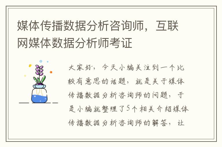 媒体传播数据分析咨询师，互联网媒体数据分析师考证