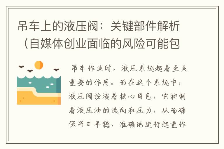 吊车上的液压阀：关键部件解析（自媒体创业面临的风险可能包括）