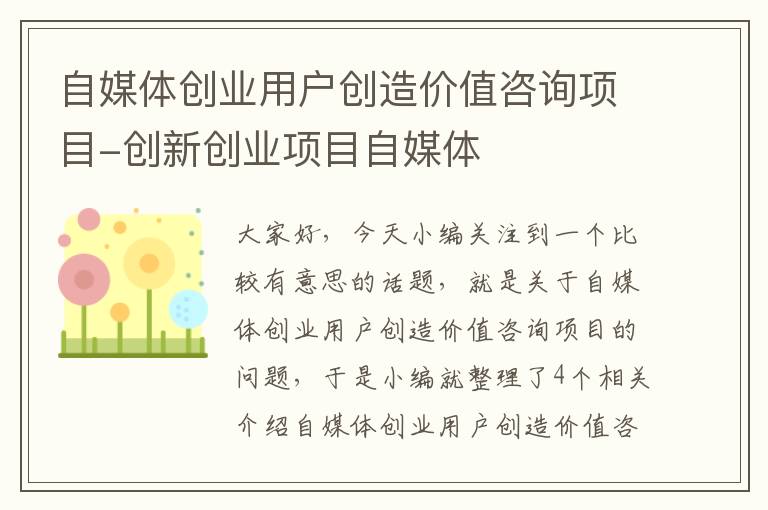 自媒体创业用户创造价值咨询项目-创新创业项目自媒体