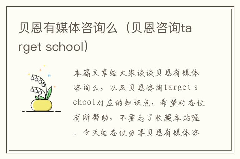 贝恩有媒体咨询么（贝恩咨询target school）