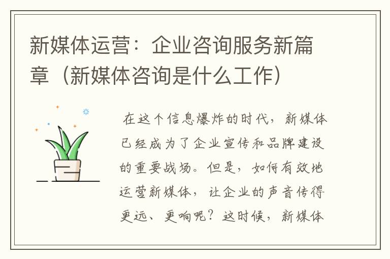 新媒体运营：企业咨询服务新篇章（新媒体咨询是什么工作）