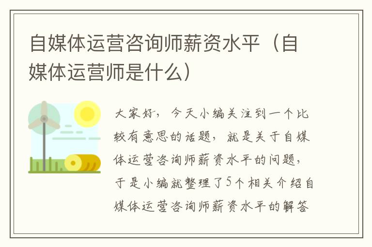 自媒体运营咨询师薪资水平（自媒体运营师是什么）