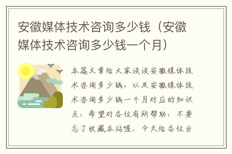 安徽媒体技术咨询多少钱（安徽媒体技术咨询多少钱一个月）