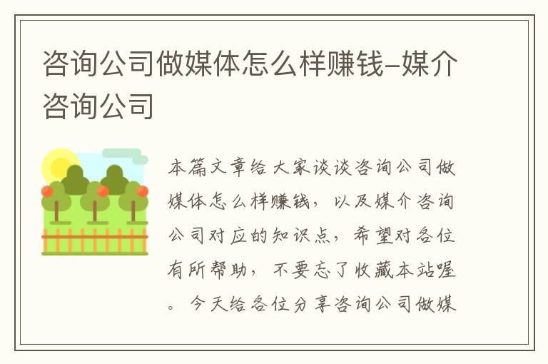 咨询公司做媒体怎么样赚钱-媒介咨询公司