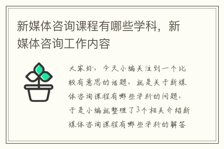 新媒体咨询课程有哪些学科，新媒体咨询工作内容