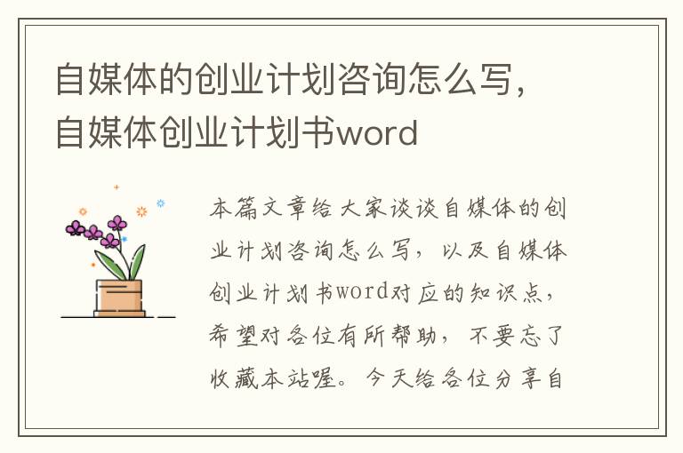 自媒体的创业计划咨询怎么写，自媒体创业计划书word