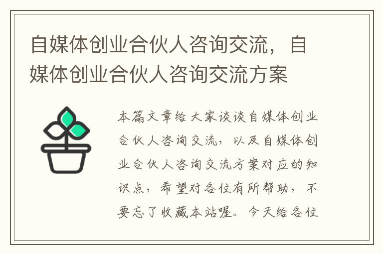 自媒体创业合伙人咨询交流，自媒体创业合伙人咨询交流方案