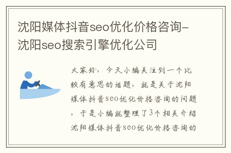 沈阳媒体抖音seo优化价格咨询-沈阳seo搜索引擎优化公司