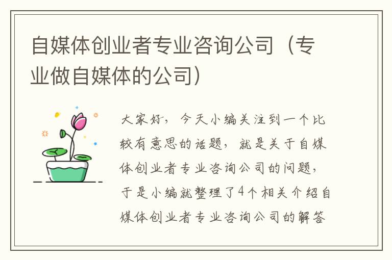 自媒体创业者专业咨询公司（专业做自媒体的公司）