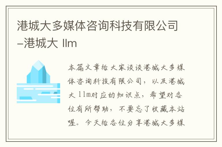 港城大多媒体咨询科技有限公司-港城大 llm