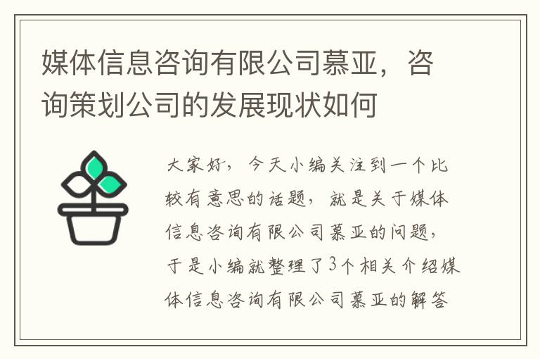 媒体信息咨询有限公司慕亚，咨询策划公司的发展现状如何