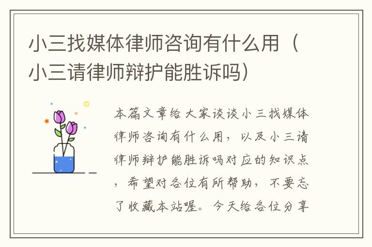 小三找媒体律师咨询有什么用（小三请律师辩护能胜诉吗）