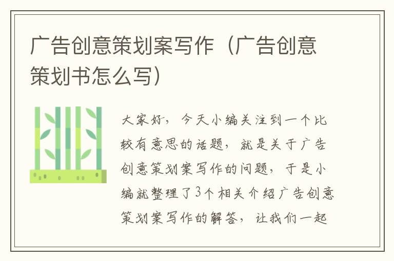 广告创意策划案写作（广告创意策划书怎么写）