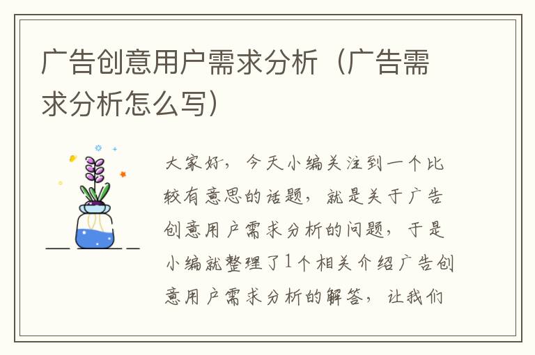 广告创意用户需求分析（广告需求分析怎么写）