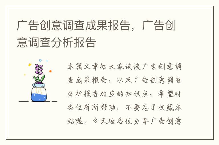 广告创意调查成果报告，广告创意调查分析报告