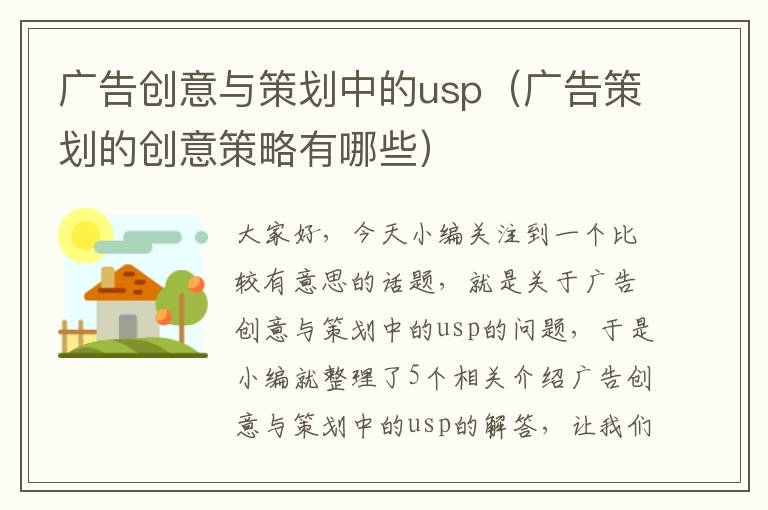 广告创意与策划中的usp（广告策划的创意策略有哪些）