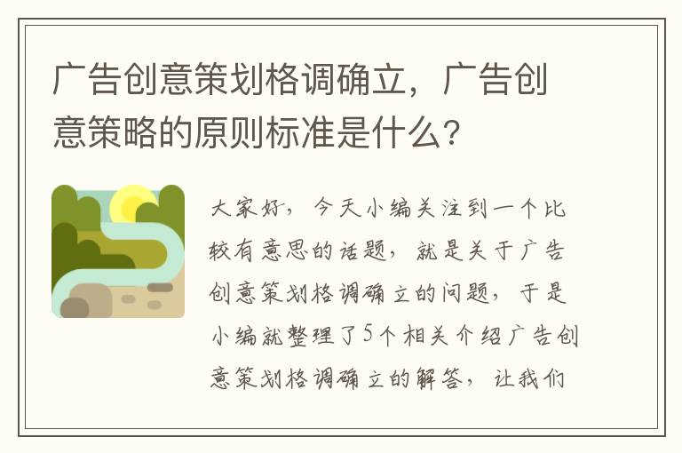 广告创意策划格调确立，广告创意策略的原则标准是什么?