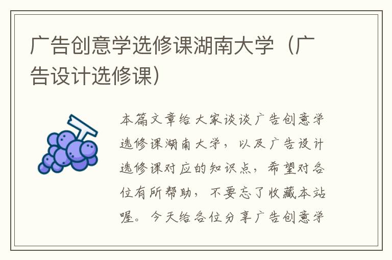 广告创意学选修课湖南大学（广告设计选修课）