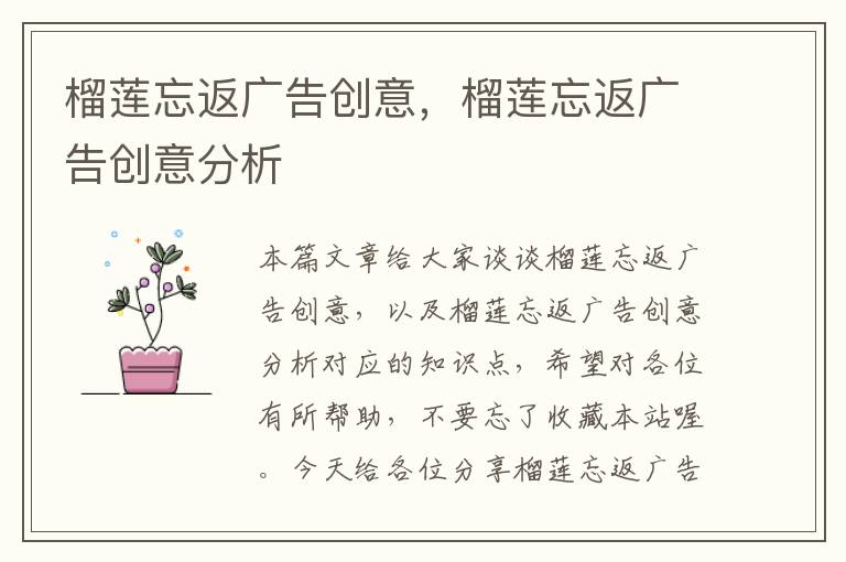 榴莲忘返广告创意，榴莲忘返广告创意分析