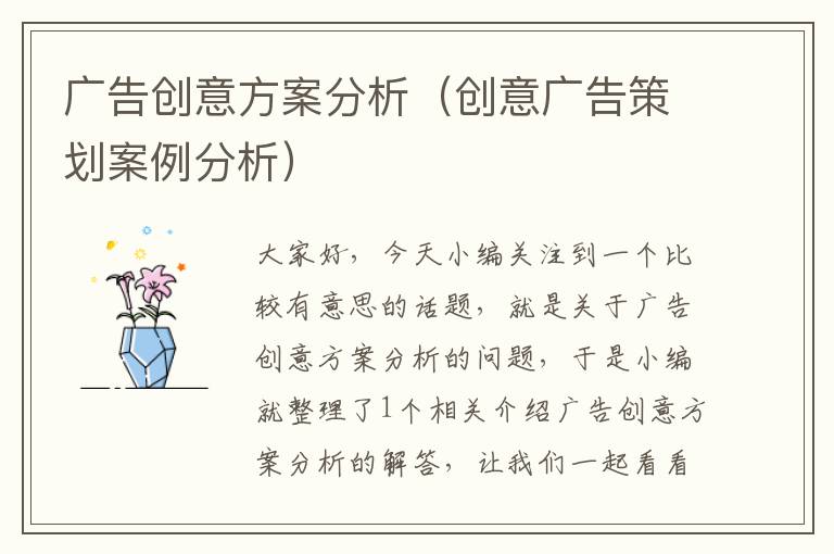 广告创意方案分析（创意广告策划案例分析）