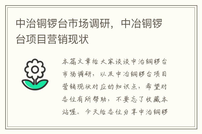 中治铜锣台市场调研，中冶铜锣台项目营销现状