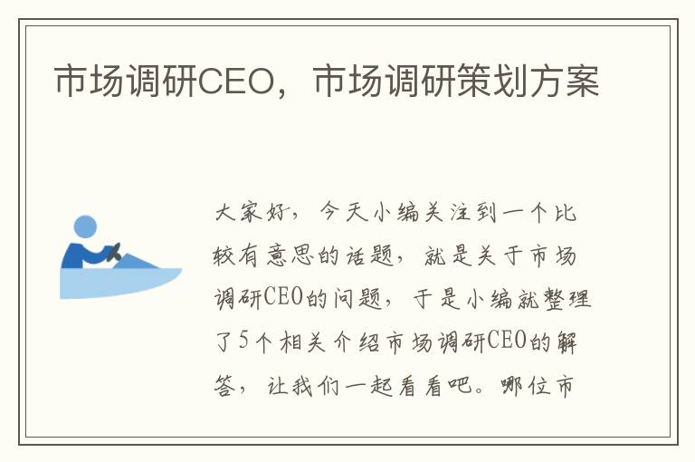 市场调研CEO，市场调研策划方案