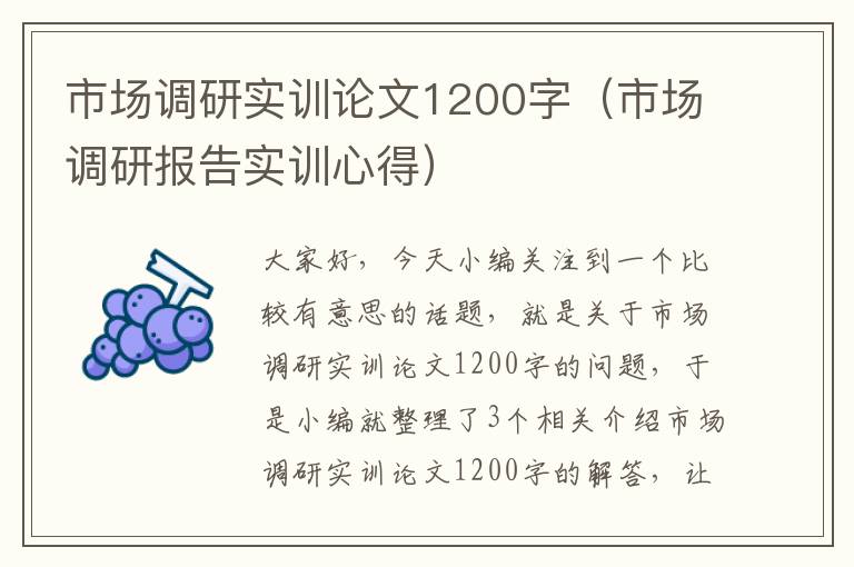 市场调研实训论文1200字（市场调研报告实训心得）