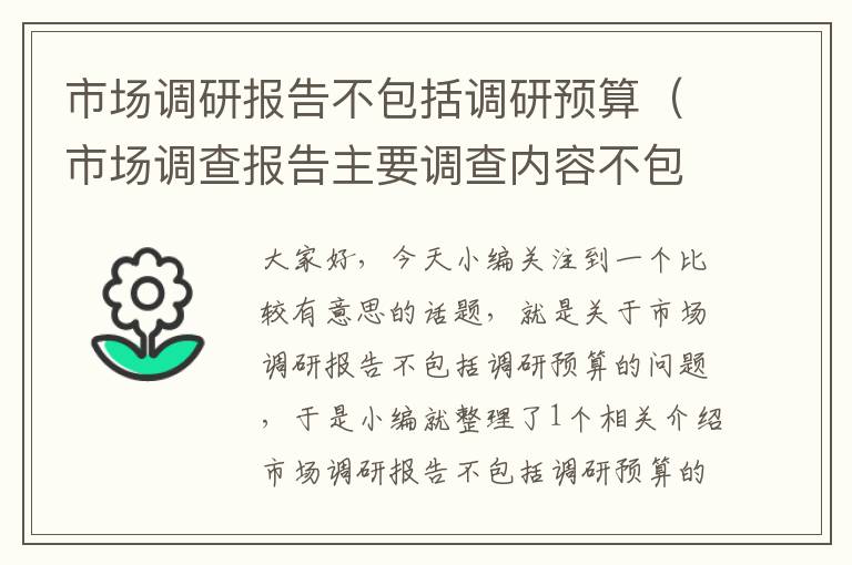 市场调研报告不包括调研预算（市场调查报告主要调查内容不包括）