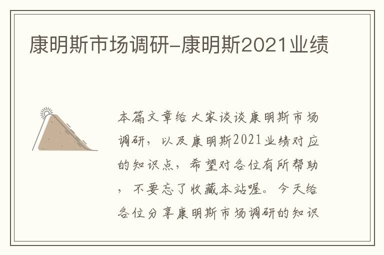 康明斯市场调研-康明斯2021业绩