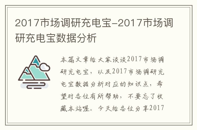 2017市场调研充电宝-2017市场调研充电宝数据分析