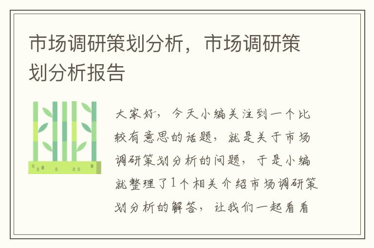 市场调研策划分析，市场调研策划分析报告