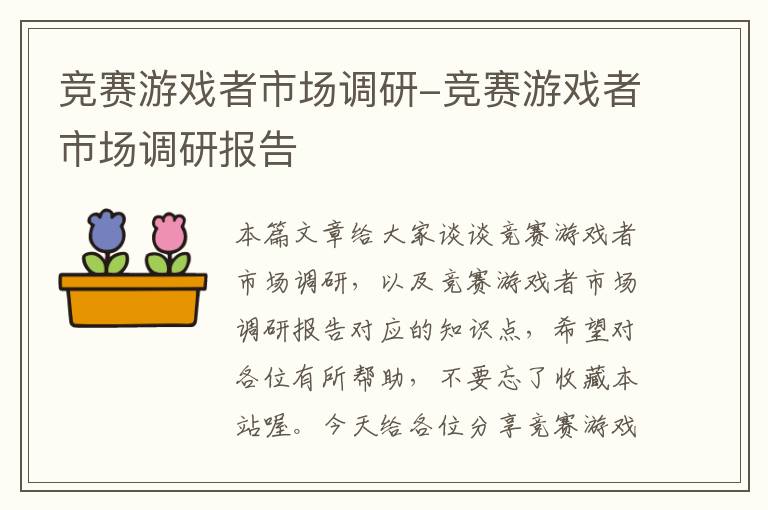 竞赛游戏者市场调研-竞赛游戏者市场调研报告