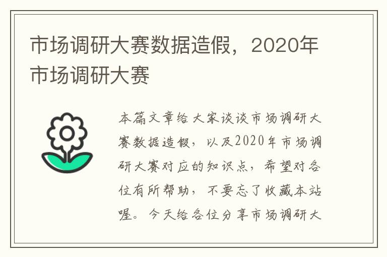 市场调研大赛数据造假，2020年市场调研大赛