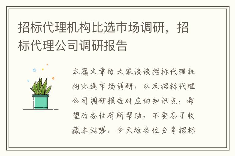 招标代理机构比选市场调研，招标代理公司调研报告