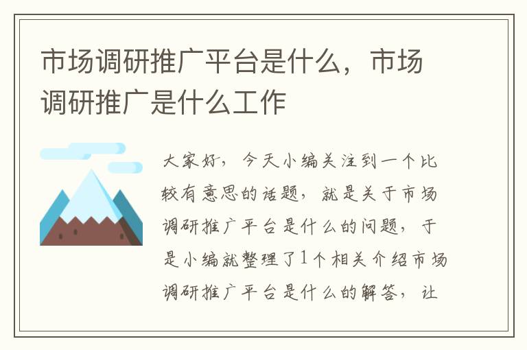 市场调研推广平台是什么，市场调研推广是什么工作