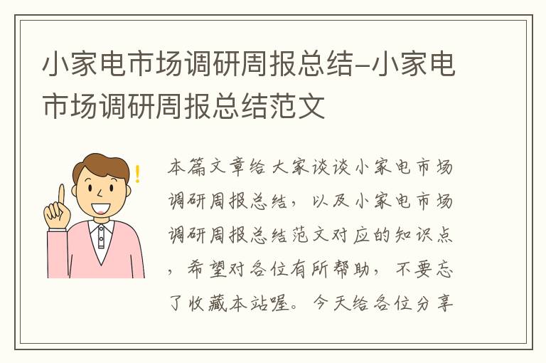 小家电市场调研周报总结-小家电市场调研周报总结范文