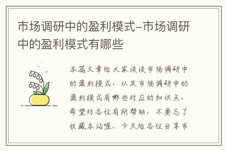 市场调研中的盈利模式-市场调研中的盈利模式有哪些