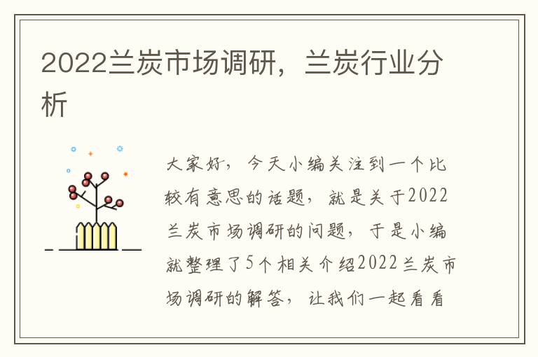 2022兰炭市场调研，兰炭行业分析