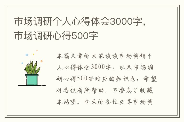 市场调研个人心得体会3000字，市场调研心得500字