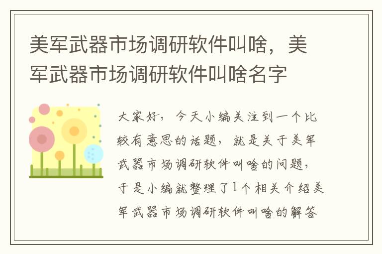 美军武器市场调研软件叫啥，美军武器市场调研软件叫啥名字