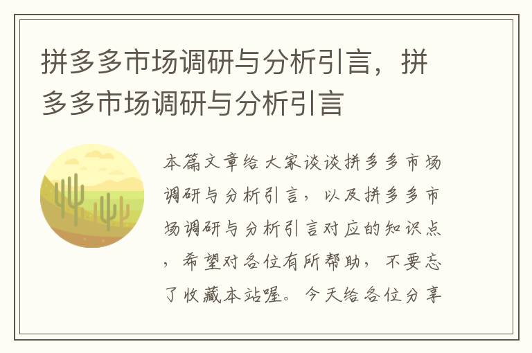 拼多多市场调研与分析引言，拼多多市场调研与分析引言