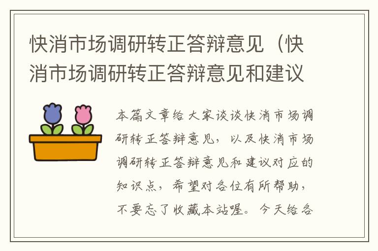 快消市场调研转正答辩意见（快消市场调研转正答辩意见和建议）