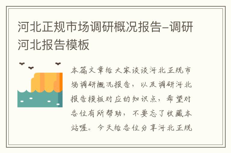 河北正规市场调研概况报告-调研河北报告模板