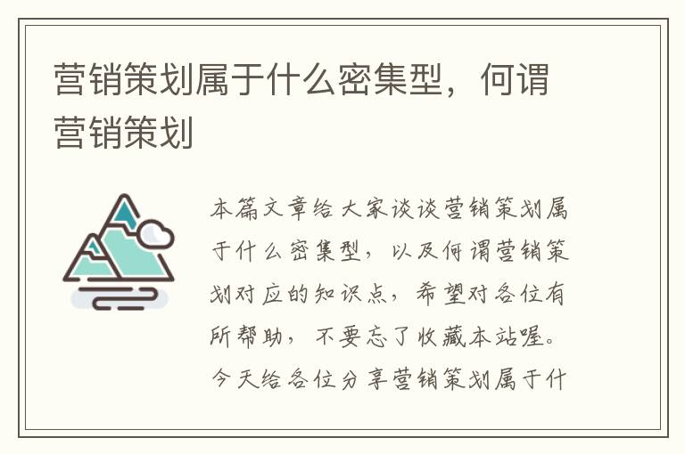 营销策划属于什么密集型，何谓营销策划