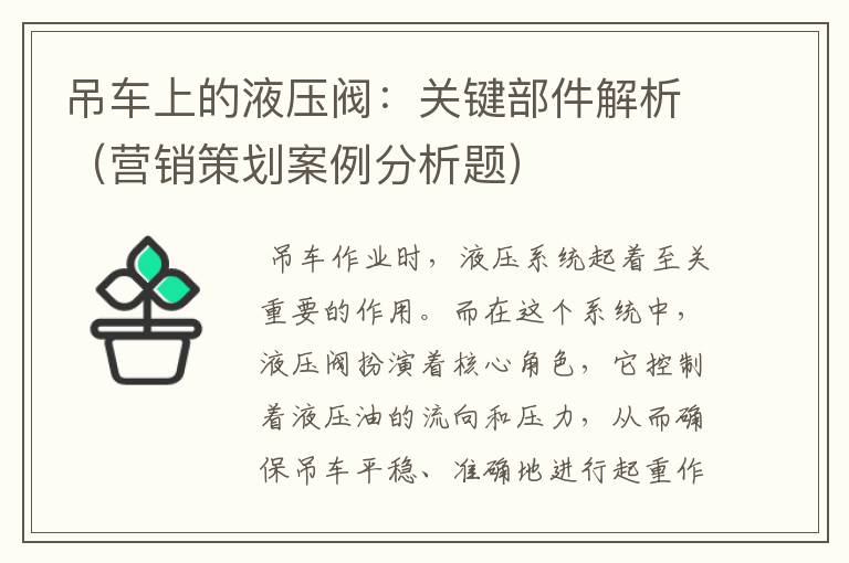 吊车上的液压阀：关键部件解析（营销策划案例分析题）