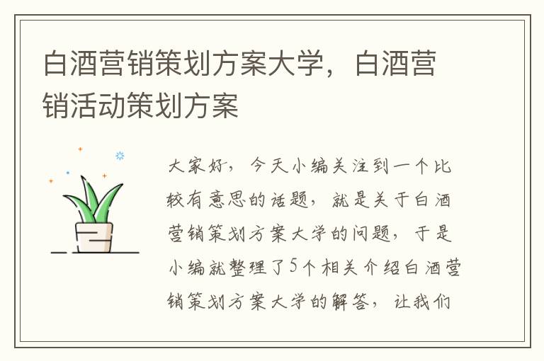 白酒营销策划方案大学，白酒营销活动策划方案