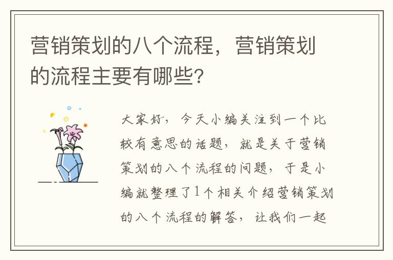 营销策划的八个流程，营销策划的流程主要有哪些?