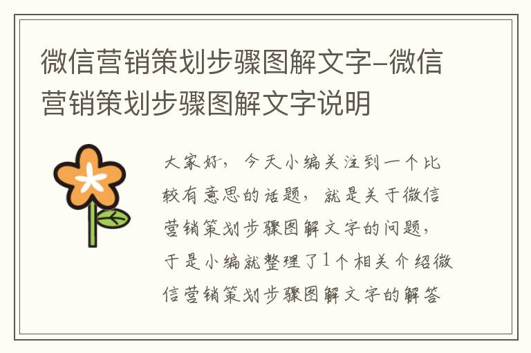 微信营销策划步骤图解文字-微信营销策划步骤图解文字说明