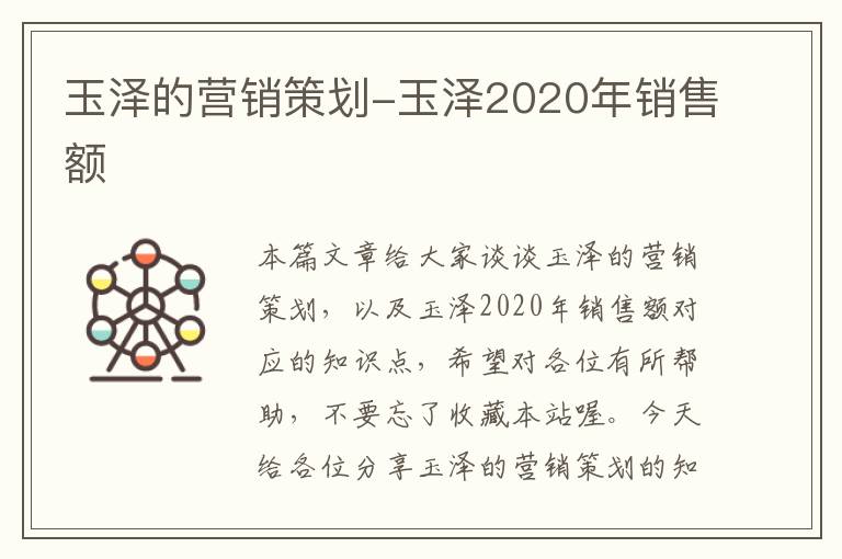 玉泽的营销策划-玉泽2020年销售额